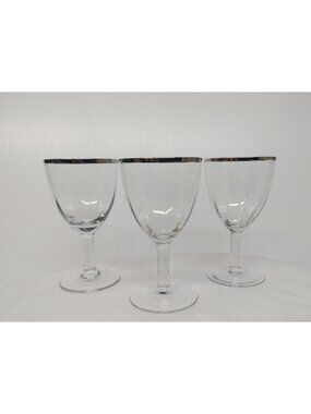 Se of 3 Crystal Platinum Rim Wine Glasses